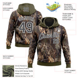 Custom Stitched Olive Steel Gray-White 3D Pattern Design Tree Camo Hunting Sports Pullover Sweatshirt Salute To Service Hoodie