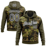 Custom Stitched Olive Steel Gray-White 3D Pattern Design Tree Camo Hunting Sports Pullover Sweatshirt Salute To Service Hoodie
