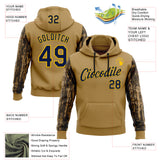 Custom Stitched Old Gold Navy-Yellow 3D Pattern Design Tree Camo Hunting Sports Pullover Sweatshirt Hoodie