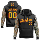 Custom Stitched Black Yellow-Red 3D Pattern Design Tree Camo Hunting Sports Pullover Sweatshirt Hoodie