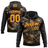 Custom Stitched Black Yellow-Red 3D Pattern Design Tree Camo Hunting Sports Pullover Sweatshirt Hoodie