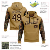 Custom Stitched Old Gold Brown-Cream 3D Pattern Design Tree Camo Hunting Sports Pullover Sweatshirt Hoodie