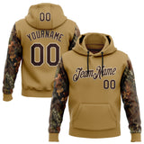 Custom Stitched Old Gold Brown-Cream 3D Pattern Design Tree Camo Hunting Sports Pullover Sweatshirt Hoodie