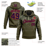 Custom Stitched Olive Navy-Fire Red 3D Pattern Design Tree Camo Gradient Hunting Sports Pullover Sweatshirt Salute To Service Hoodie