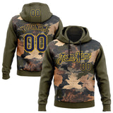 Custom Stitched Olive Navy-Yellow 3D Pattern Design Tree Camo Hunting Sports Pullover Sweatshirt Salute To Service Hoodie