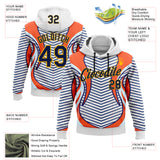 Custom Stitched White Navy Blue Orange-Gold 3D Pattern Design Sportswear Pullover Sweatshirt Hoodie
