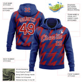 Custom Stitched Royal Red-White 3D Pattern Design Zigzag Shape Sports Pullover Sweatshirt Hoodie