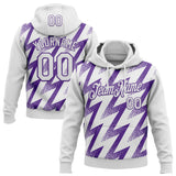 Custom Stitched White Purple 3D Pattern Design Zigzag Shape Sports Pullover Sweatshirt Hoodie