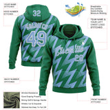 Custom Stitched Kelly Green Light Blue-White 3D Pattern Design Zigzag Shape Sports Pullover Sweatshirt Hoodie