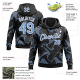 Custom Stitched Black Light Blue-White 3D Pattern Design Curve Lines Sports Pullover Sweatshirt Hoodie