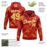 Custom Stitched Red Gold-White 3D Pattern Design Curve Lines Sports Pullover Sweatshirt Hoodie