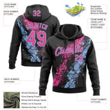 Custom Stitched Black Pink-Light Blue 3D Pattern Design Splash Sports Pullover Sweatshirt Hoodie
