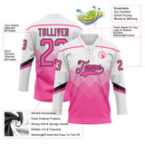 Custom Black Pink-Black 3D Pattern Gradient Square Shapes Hockey Lace Neck Jersey