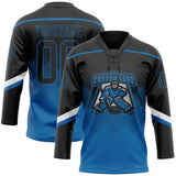 Custom Black Blue-White 3D Pattern Gradient Square Shapes Hockey Lace Neck Jersey