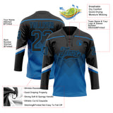 Custom Black Blue-White 3D Pattern Gradient Square Shapes Hockey Lace Neck Jersey