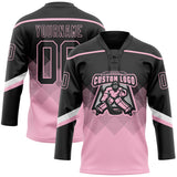 Custom Black Light Pink-White 3D Pattern Gradient Square Shapes Hockey Lace Neck Jersey