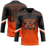 Custom Black Orange-White 3D Pattern Gradient Square Shapes Hockey Lace Neck Jersey