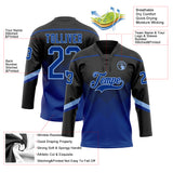 Custom Black Royal-Light Blue 3D Pattern Gradient Square Shapes Hockey Lace Neck Jersey
