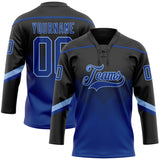Custom Black Royal-Light Blue 3D Pattern Gradient Square Shapes Hockey Lace Neck Jersey