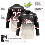 Custom Black Cream-Crimson 3D Pattern Gradient Square Shapes Hockey Lace Neck Jersey