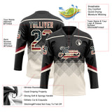 Custom Black Vintage USA Flag Cream-Crimson 3D Pattern Gradient Square Shapes Hockey Lace Neck Jersey