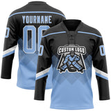 Custom Black Light Blue-White 3D Pattern Gradient Square Shapes Hockey Lace Neck Jersey