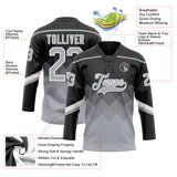 Custom Black Gray-White 3D Pattern Gradient Square Shapes Hockey Lace Neck Jersey