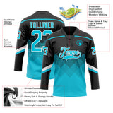 Custom Black Lakes Blue-White 3D Pattern Gradient Square Shapes Hockey Lace Neck Jersey