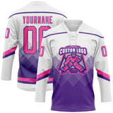 Custom White Pink-Purple 3D Pattern Gradient Square Shapes Hockey Lace Neck Jersey