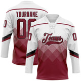 Custom White Crimson-Black 3D Pattern Gradient Square Shapes Hockey Lace Neck Jersey