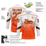 Custom White Orange-Black 3D Pattern Gradient Square Shapes Hockey Lace Neck Jersey