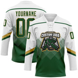 Custom White Green-Old Gold 3D Pattern Gradient Square Shapes Hockey Lace Neck Jersey