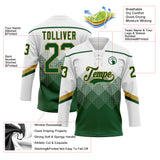 Custom White Green-Old Gold 3D Pattern Gradient Square Shapes Hockey Lace Neck Jersey