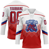 Custom White Red-Royal 3D Pattern Gradient Square Shapes Hockey Lace Neck Jersey