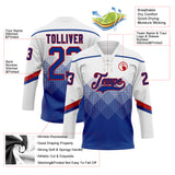 Custom White Royal-Red 3D Pattern Gradient Square Shapes Hockey Lace Neck Jersey