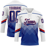 Custom White Royal-Red 3D Pattern Gradient Square Shapes Hockey Lace Neck Jersey