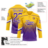 Custom Yellow Purple-White 3D Pattern Gradient Square Shapes Hockey Lace Neck Jersey