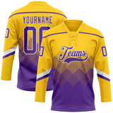 Custom Yellow Purple-White 3D Pattern Gradient Square Shapes Hockey Lace Neck Jersey
