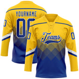 Custom Yellow Royal-White 3D Pattern Gradient Square Shapes Hockey Lace Neck Jersey