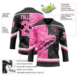 Custom Black Pink-White 3D Pattern Gradient Fashion Scratch Hockey Lace Neck Jersey