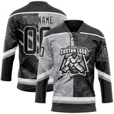 Custom Black Gray-White 3D Pattern Gradient Fashion Scratch Hockey Lace Neck Jersey