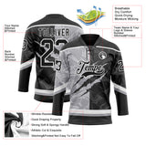 Custom Black Gray-White 3D Pattern Gradient Fashion Scratch Hockey Lace Neck Jersey