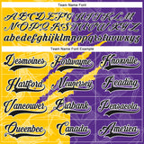 Custom Purple Black Yellow-White 3D Pattern Gradient Fashion Scratch Hockey Lace Neck Jersey