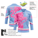 Custom Light Blue Pink-White 3D Pattern Gradient Fashion Scratch Hockey Lace Neck Jersey