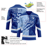Custom Royal Light Blue-White 3D Pattern Gradient Fashion Scratch Hockey Lace Neck Jersey