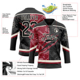 Custom Black Crimson-Cream 3D Pattern Gradient Fashion Scratch Hockey Lace Neck Jersey