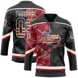 Custom Black Vintage USA Flag Crimson-Cream 3D Pattern Gradient Fashion Scratch Hockey Lace Neck Jersey
