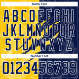 Custom Navy Yellow-White 3D Pattern Gradient Fashion Scratch Hockey Lace Neck Jersey