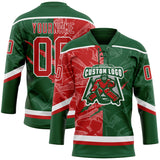 Custom Green Red-White 3D Pattern Gradient Fashion Scratch Hockey Lace Neck Jersey