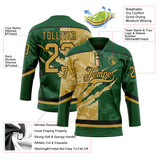 Custom Green Old Gold-Black 3D Pattern Gradient Fashion Scratch Hockey Lace Neck Jersey